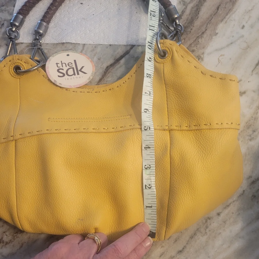 The Sak Yellow Leather Shoulder Bag with Brown Handles - Picture 8 of 11